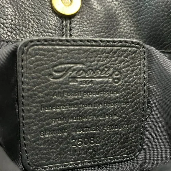 Fossil Vintage Black Pebbled Leather Hobo Shoulder Crossbody Shoulder Bag - Picture 6 of 10